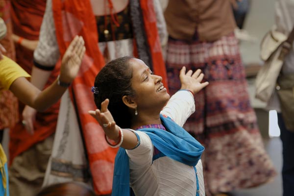 Jhulan © LITTLE STONES<br />Senior Dance Movement Therapy Practitioner Jhulan Mondal leads a group dance at Kolkata Sanved's 10th Anniversary Celebration.